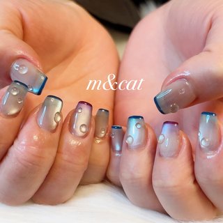 #マグネット #グラデーション#紫陽花カラー#ブルー#パープル#水滴#クリア#5月ネイル#6月ネイル #m&cat(エム&キャット) #ネイルブック
