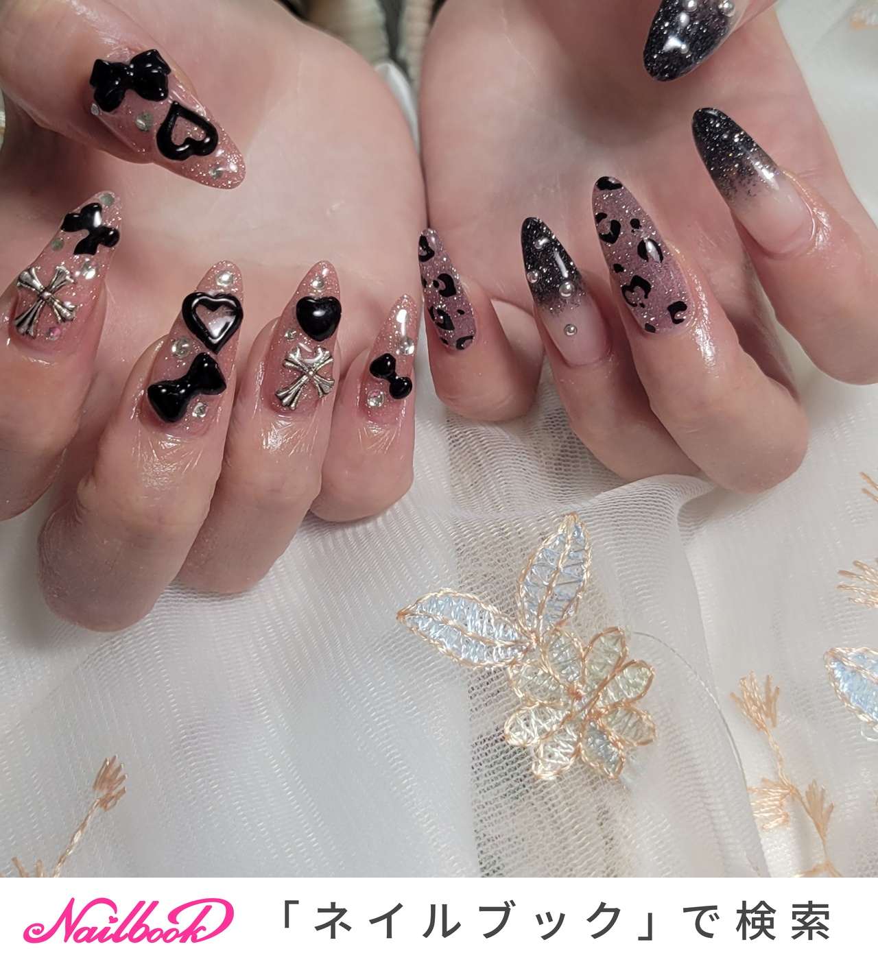 ピンク黒のネイルデザイン｜ネイルブック