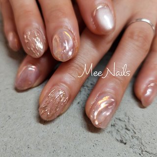 ぷっくりグレージュオーロラうるうるニュアンスネイル ミラー 韓国