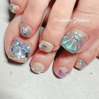 フットネイルチップ ワンホン ビジュー マグネット フラワー キラキラ 200