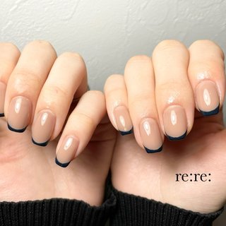 #ベージュ #フレンチネイル #オールシーズン #ショート #シンプル #オールシーズン #ハンド #シンプル #フレンチ #ショート #スクエア #ネイビー #ジェルネイル #お客様 #rere_madoka #ネイルブック