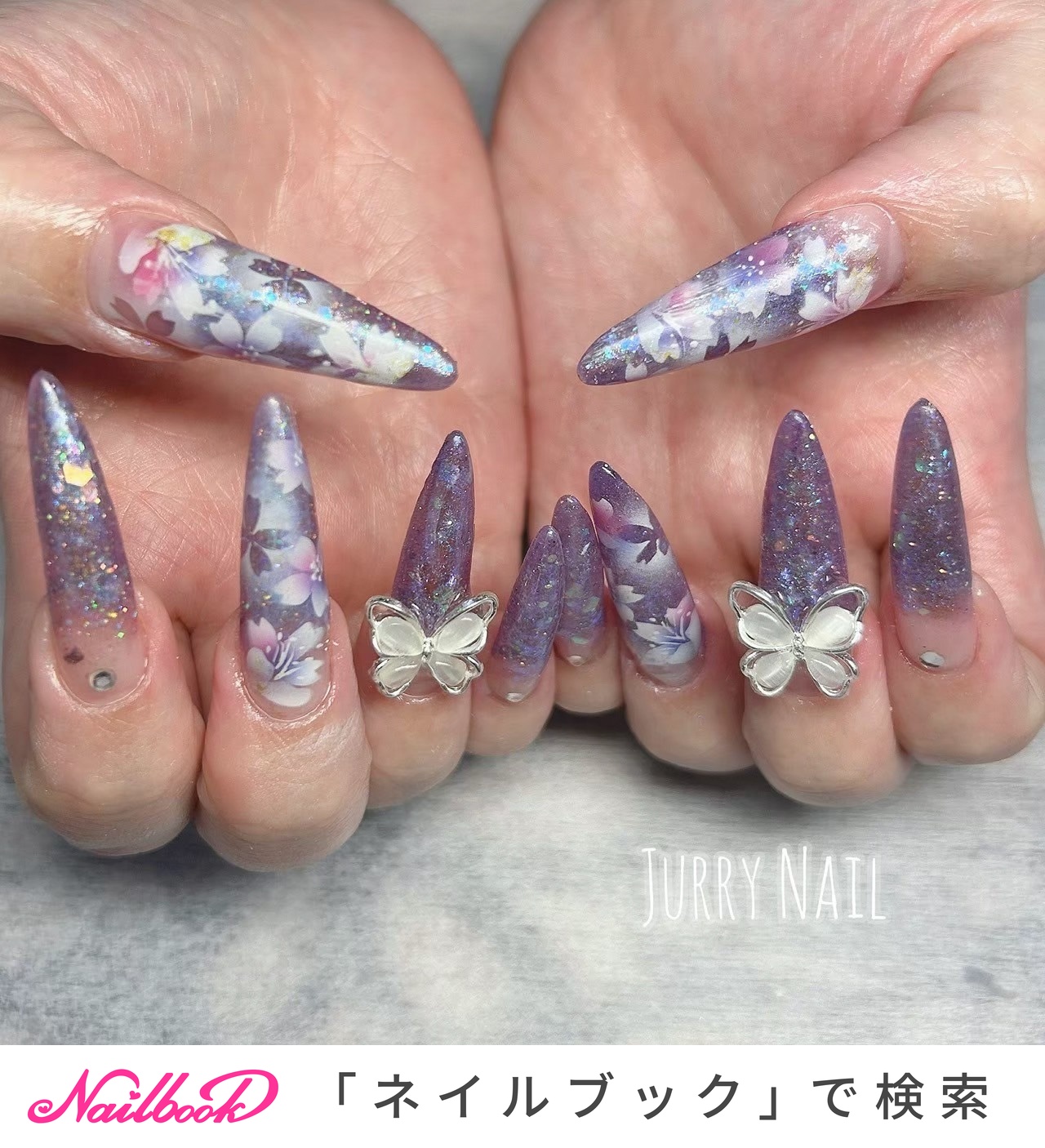 【着画あり】ハンドメイド　蝶々ネイル　チェック柄ネイル　シンプルネイル　可愛い 着画あり】ハンドメイド 蝶々ネイル チェック柄ネイル シンプル