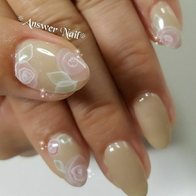 ハンド フラワー たらしこみ ベージュ ジェル Answer Nailのネイルデザイン No ネイルブック