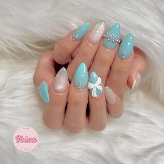 オーダー】ネイルチップ韓国ワンホンドットリボンキラキラ推し参戦