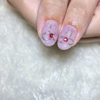 オーダー】ネイルチップツイードチェックピンクキラキラリボンフレンチ