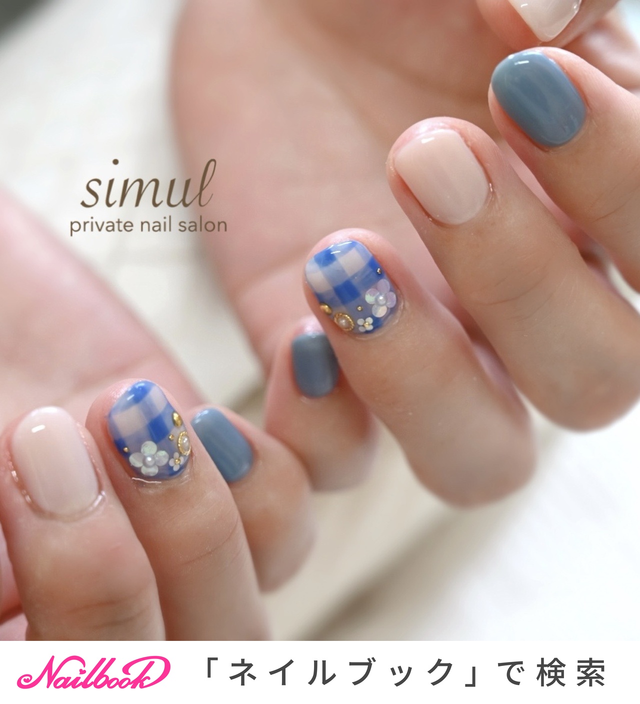 ネイルチップ 現品 オーダー かわいい 春 夏 ギンガムチェック チューリップ ネイルチップ 現品 オーダー かわいい 春 夏 ギンガムチェック