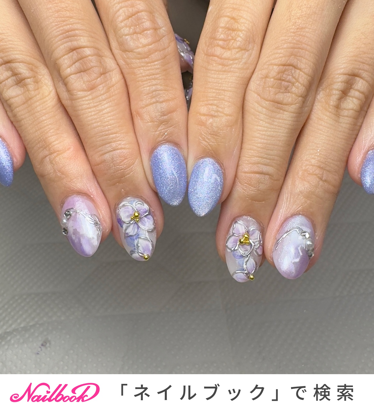 梅雨/ハンド/ラメ/マグネット/ミディアム - nail_leam3のネイル