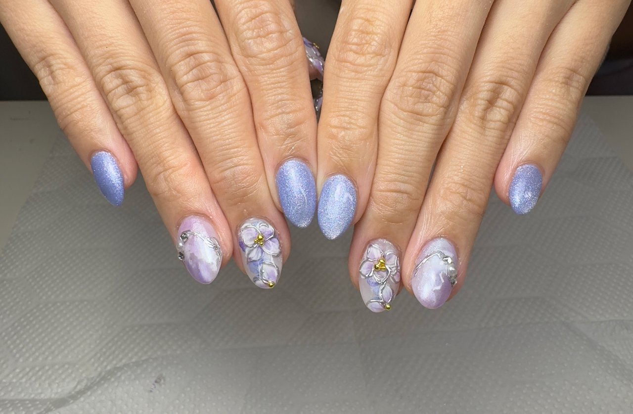 梅雨/ハンド/ラメ/マグネット/ミディアム - nail_leam3のネイル