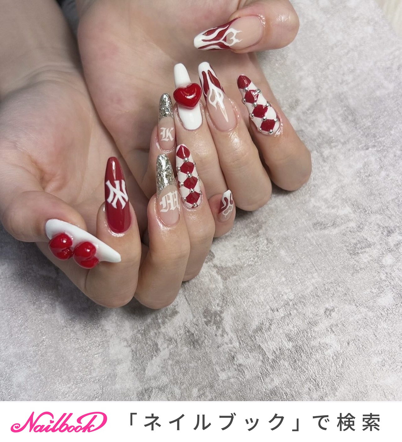 【着画あり】くまネイル　アーガイル柄ネイル　癒しネイル　シンプルネイル アーガイル/くまネイルのネイルデザイン｜ネイルブック