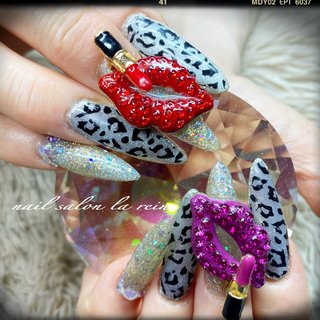 デカパーツヒョウと虎の派手ギャルネイルチップ