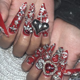 レッド(赤)/#ゴテゴテネイルのネイルデザイン｜ネイルブック