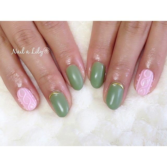 秋 冬 ニット ピンク グリーン Nailalily ネイルアリリー Akiのネイルデザイン No ネイルブック