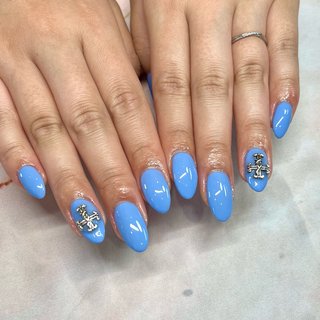 水色×ピンク クロムハーツネイルパーツ 12個 クリアカラー 水色×ピンク クロムハーツネイルパーツ 12個