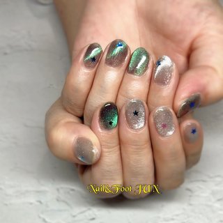 39］ネイルチップ マグネットネイル フレンチ 秋ネイル グリーン