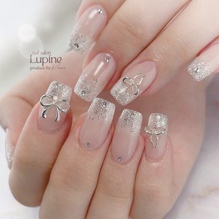 ネイルチップ ワンホン リボン ビジュー ハート パール