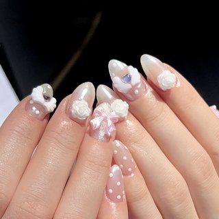 ネイルチップ 薔薇 ワンホン ウィッシュコア ビジュー ドット ネイルチップ 薔薇 ワンホン ウィッシュコア ビジュー ドット ネイル