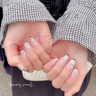 ラメグラデーションネイル❤︎ 
#関市ネイル #関市ネイルサロン #ラメグラデーションネイル #ラメグラデーション #ラメネイル #スキニーフレンチ #オールシーズン #ハンド #ラメ #ミディアム #スクエアオフ #ピンク #ブラック #シルバー #ジェルネイル #お客様 #井戸 留衣 #ネイルブック