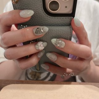 ネイルチップ 薔薇 ワンホン ウィッシュコア ビジュー ドット シェル