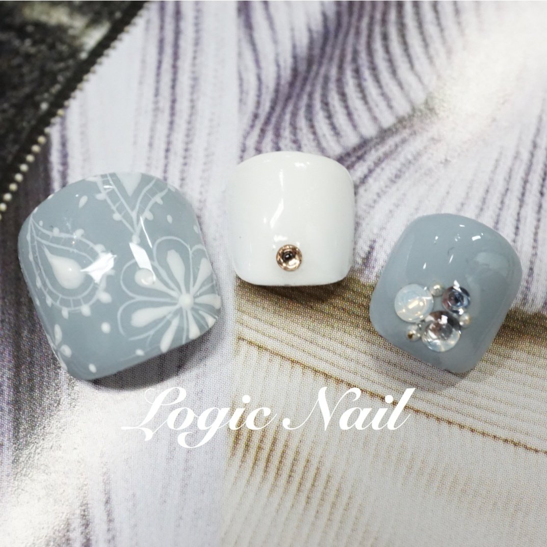 冬 フット ボヘミアン ホワイト グレー Logicnailのネイルデザイン No ネイルブック