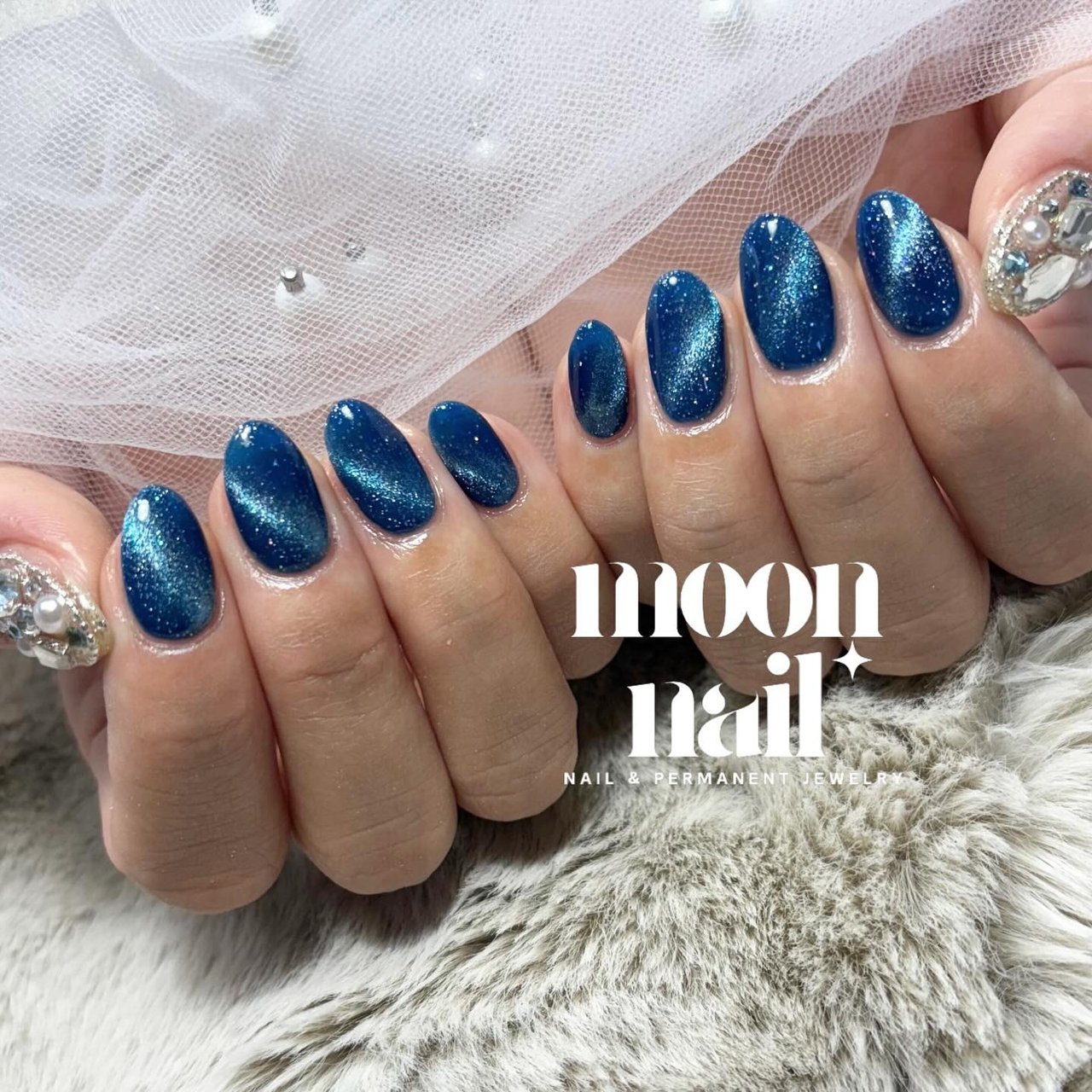 キラキラ/ワンホン/韓国/ブルー - MOON.NAILのネイルデザイン[No 