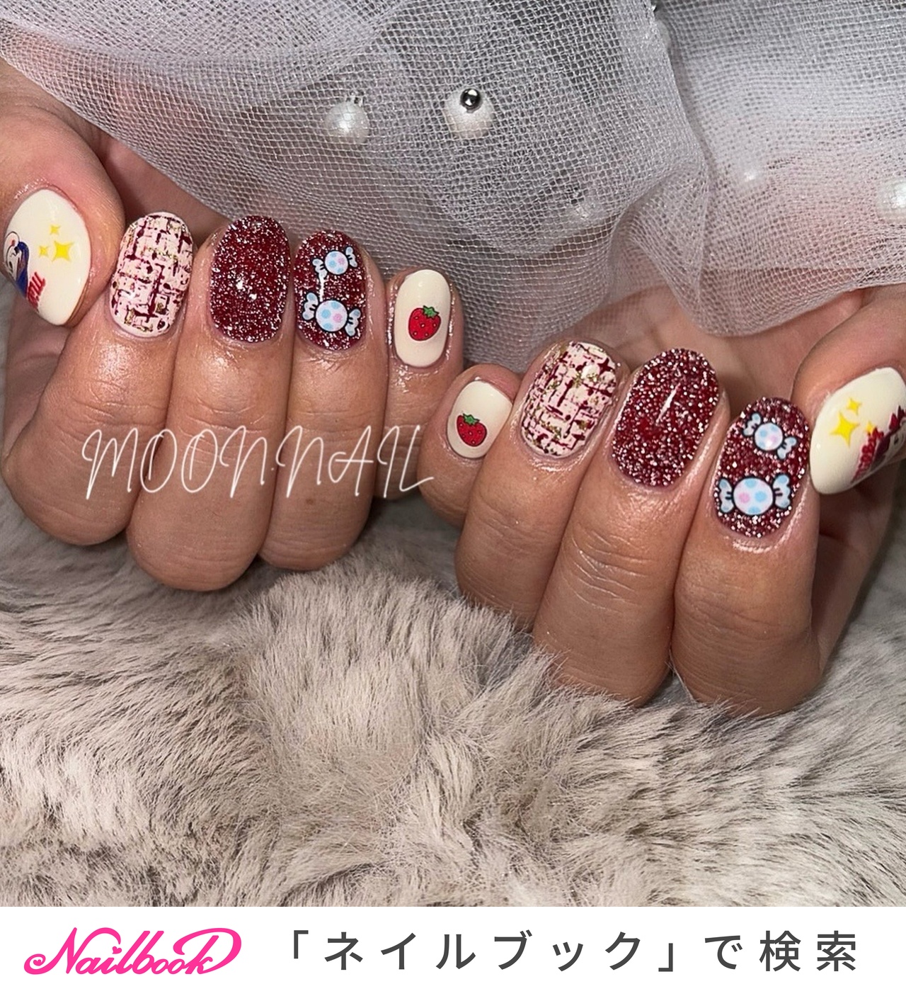 ☑︎苺のショートケーキ　ネイルチップ　韓国　オーダー　ニュアンスネイル　個性派 ☑︎苺のショートケーキ ネイルチップ 韓国 オーダー ニュアンスネイル