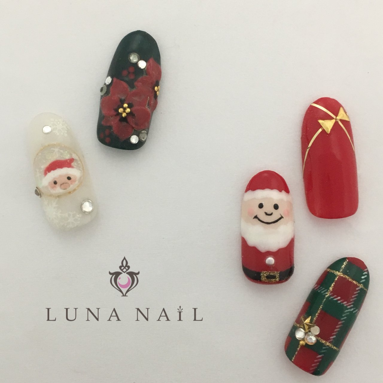 クリスマス ハンド チェック 3d リボン Luna Nail のネイルデザイン No ネイルブック