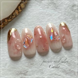 【オーダー】ネイルチップ　ミラーフレンチ　桃　ピーチ　韓国　マーブル　ワンホン オーダー】ネイルチップ ミラーフレンチ 桃 ピーチ 韓国 マーブル
