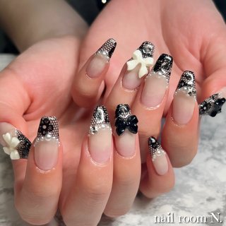 ネイル ネイルチップオーダー グラデーション ワンホン ちゅるん フレンチ 黒 no.148 】黒フレンチ/ワンホンネイル/ちゅるんネイル - myu*nail