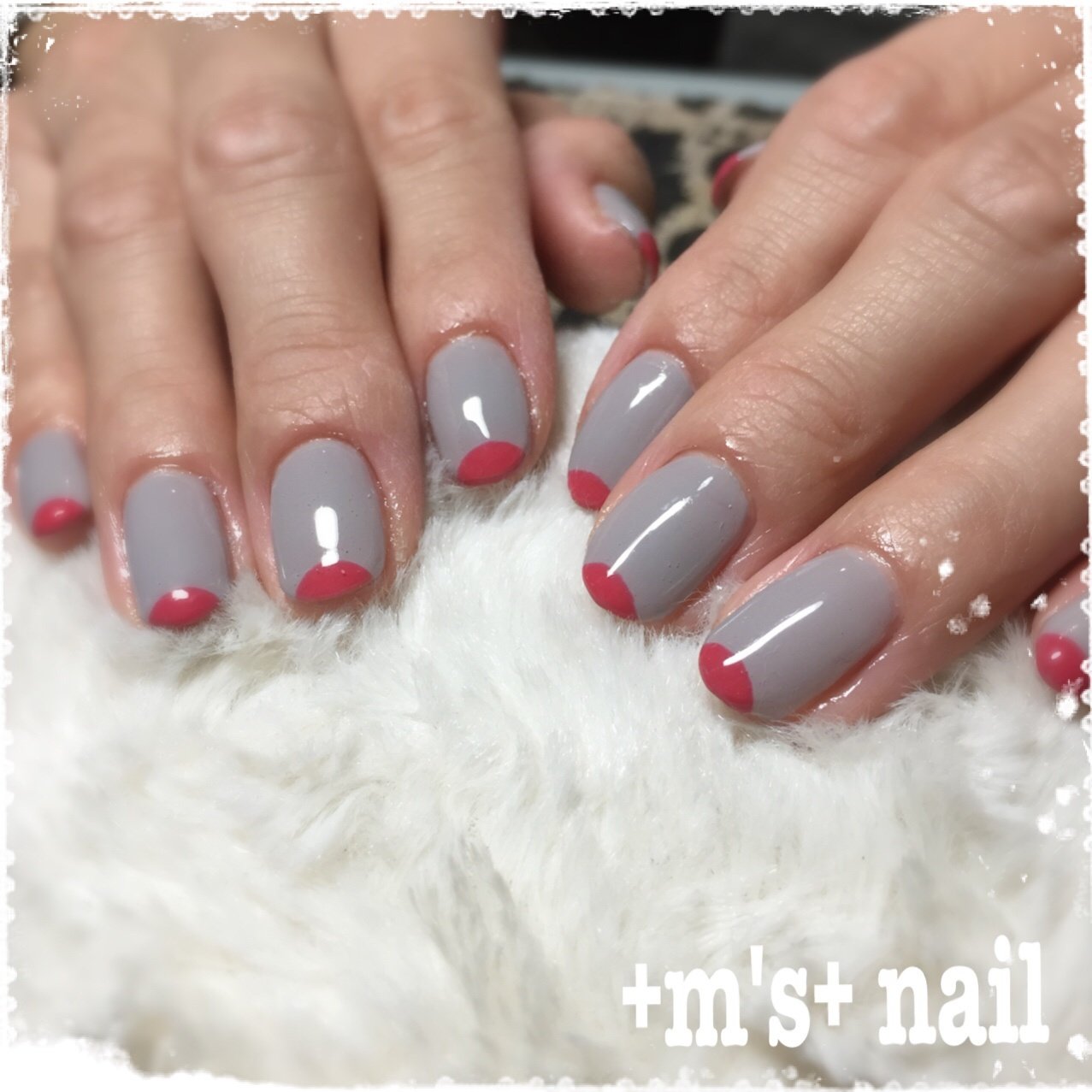 ハンド 変形フレンチ ワンカラー グレー ジェル M S Nailのネイルデザイン No 2670791 ネイルブック