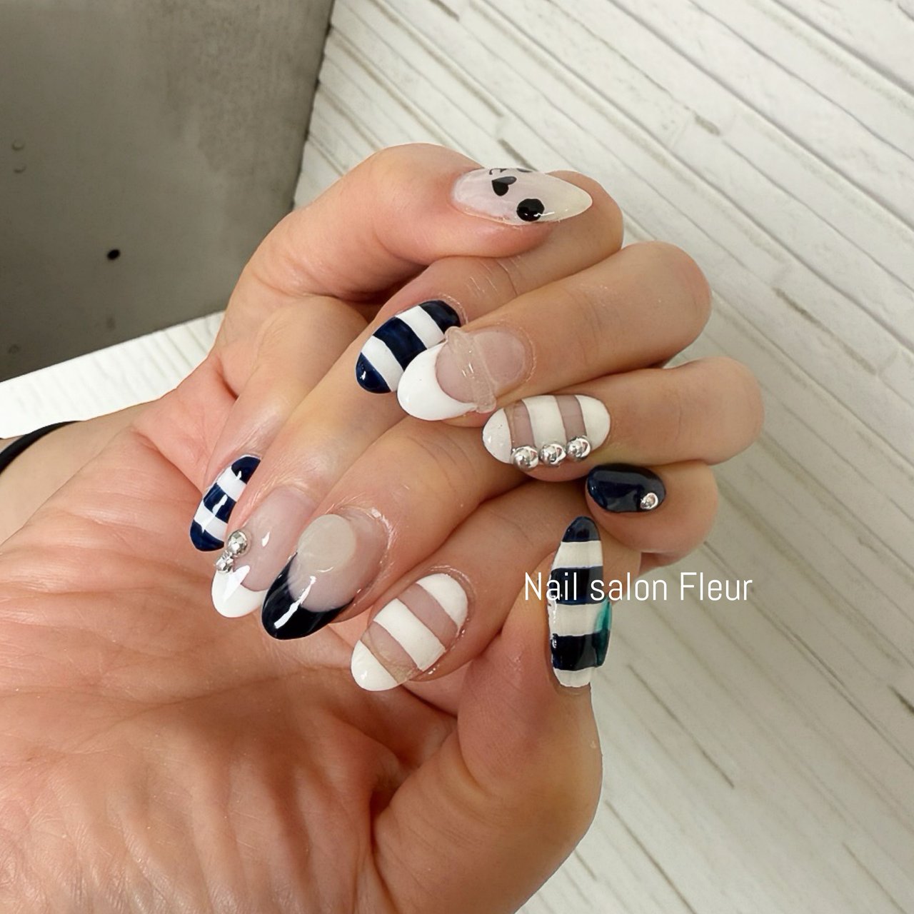 ネイルオーダー専用ページ　No.94 夏/ハンド/ボーダー/ネイビー/ブラック - Nail Fleur_Maki.Futsukiの