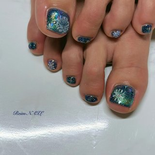 #フット #マグネット #花火ネイル #夜空ネイル #ギャラクシー #フラッシュネイル #キラキラネイル #ラメホロ #夏 #浴衣 #ワンカラー #ネイビー #オーロラマグネット #夏 #浴衣 #フット #フラッシュ #ワンカラー #マグネット #キラキラ #花火 #ショート #スクエア #ネイビー #ジェルネイル #お客様 #Reim #ネイルブック