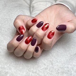 赤いべっ甲ネイル ジェルネイル#ニュアンスネイル#赤べっ甲#ボルドー#べっ甲ネイル