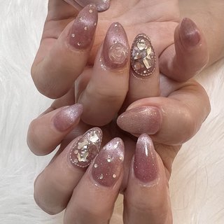 オーダー】ネイルチップ キラキラツイードチェックボルドーマグネット