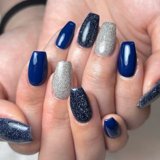 #お客様 #ミニパレード#パレードネイル #青色ネイル #ワンカラー #ショート #フィルイン #フラシュネイル #フラシュ #夏 #ハンド #ワンカラー #大人 #ショート #スクエア #ネイビー #シルバー #ジェルネイル #お客様 #ruby's nail salon #ネイルブック
