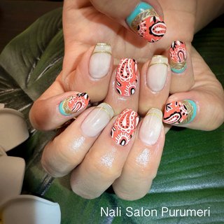 マグネットネイル ゴールドライン ♡カラー変更0円♡ オレンジ