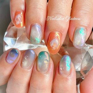 ネイルチップ ワンホン クリアストーン グラデーション オーロラ ホロ