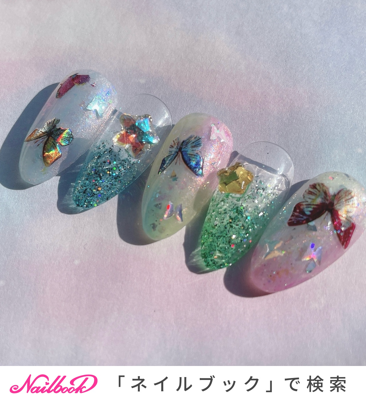 シルバー蝶デザイン ネイルチップセット - メルカリ
