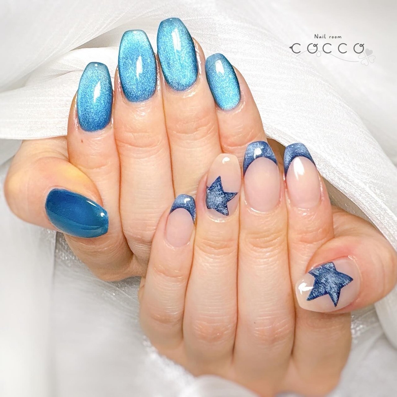 ネイルチップ　クリアフレンチネイル　星ネイル　マグネットネイル　夏ネイル 夏/ハンド/フレンチ/星/マグネット - nail_room_coccoのネイルデザイン