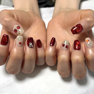 秋/冬/チェック/マグネット/リボン - nailsalon_cléoのネイルデザイン
