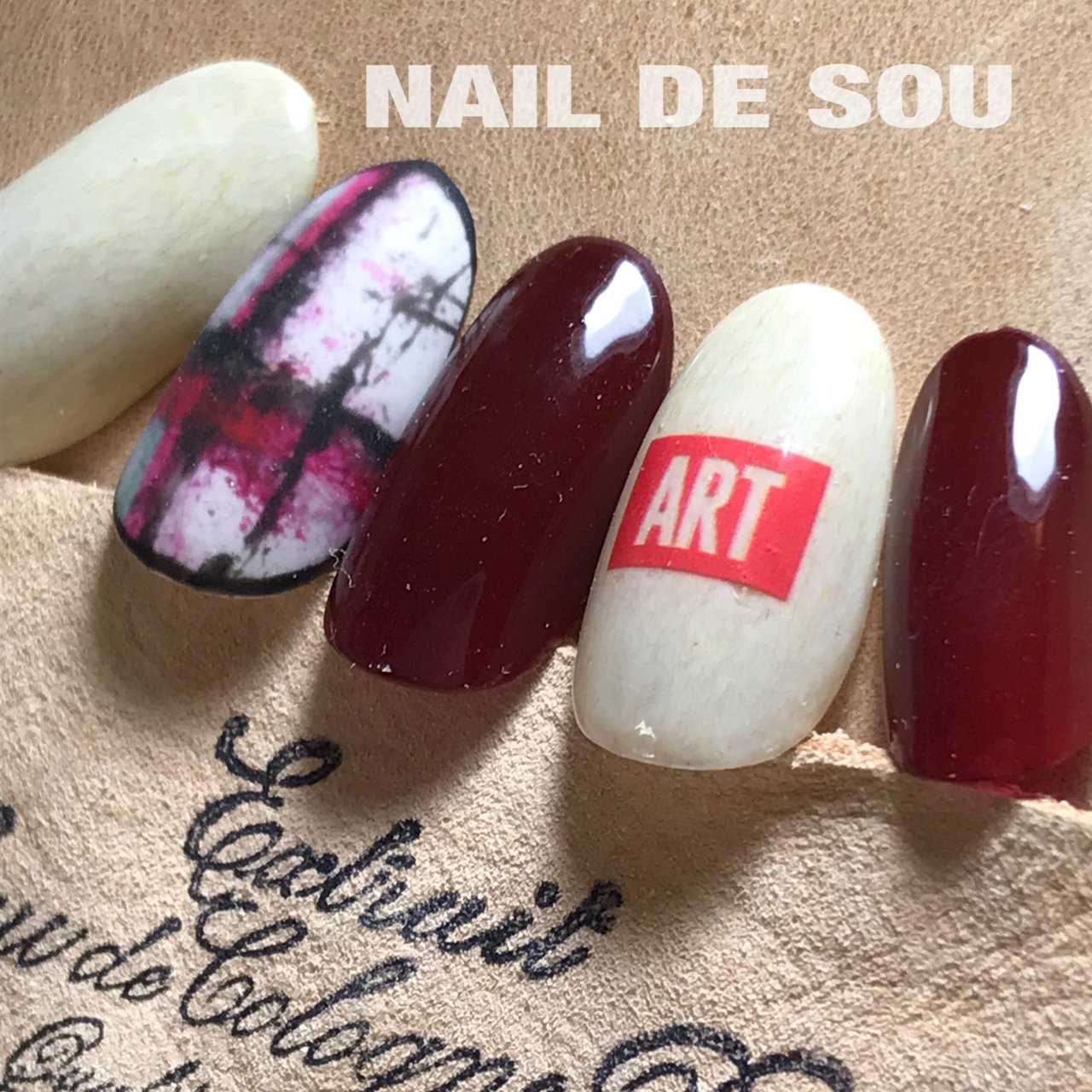 ワンカラー チェック ベージュ ボルドー ジェルネイル ｎａｉｌ ｄｅ ｓｏｕのネイルデザイン No ネイルブック