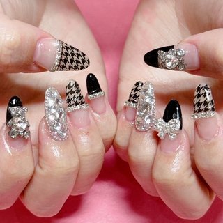 ネイルチップ　量産型　フレンチガーリー　推しネイル　ワンホン 千鳥格子　ギャル系 ネイルチップ 量産型 フレンチガーリー 推しネイル ワンホン 千鳥格子