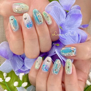 ネイルチップ ワンホン チーク 蝶々 オーロラ ホロ 【No.105】オーロラ