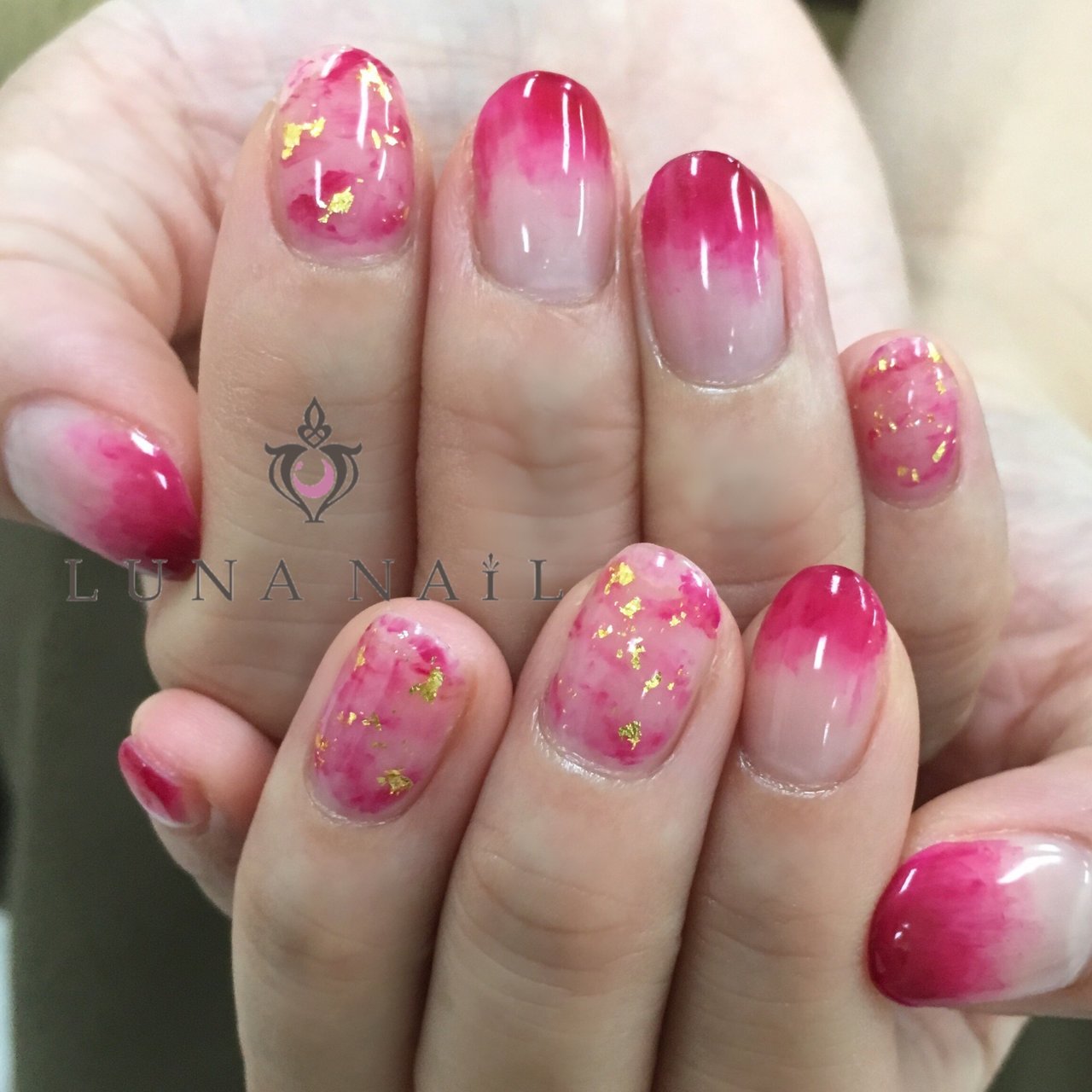 秋 ハンド グラデーション マーブル ショート Luna Nail 133162の