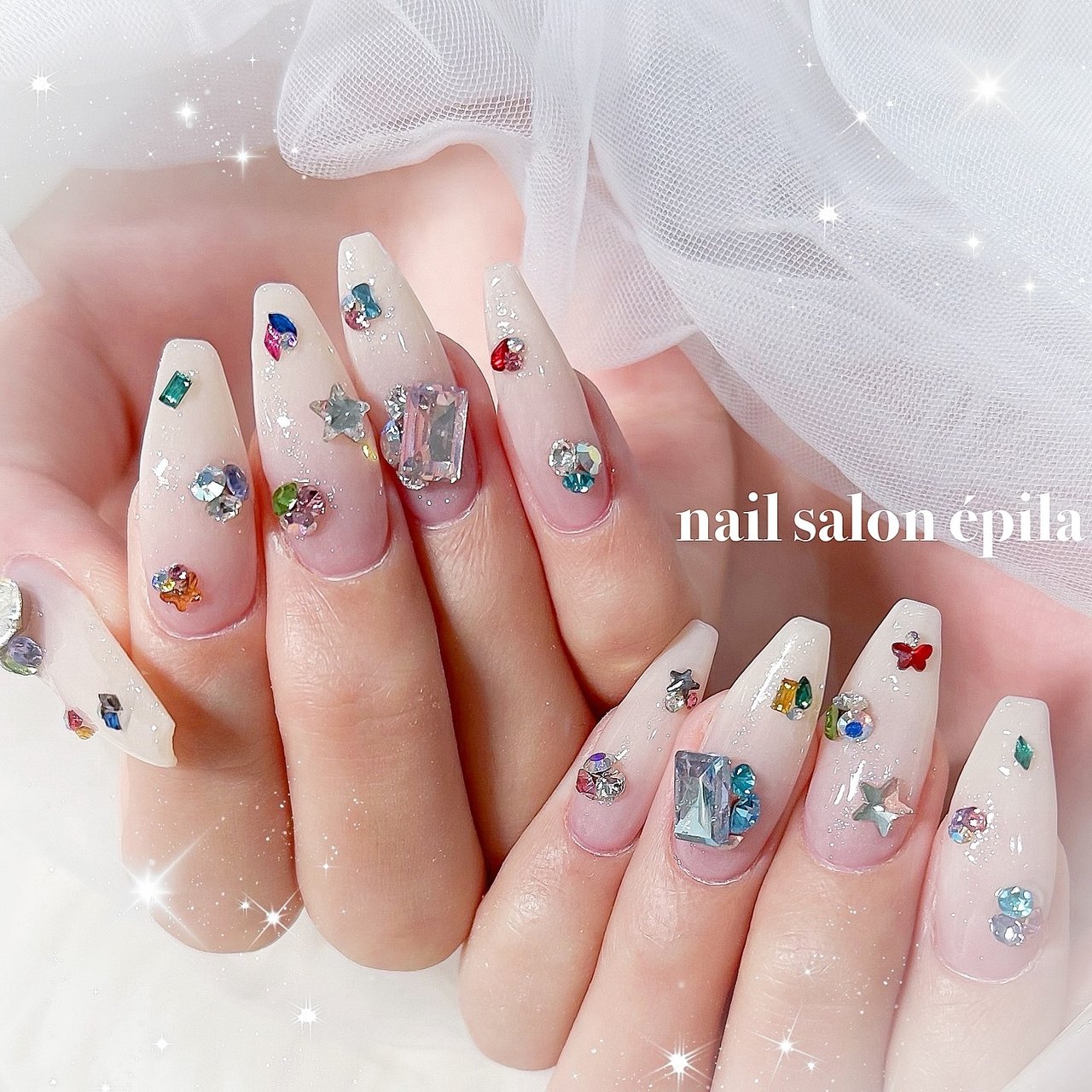 夏/ビジュー/キラキラ/ワンホン/韓国 - 大阪南森町キラキラ派手ネイル