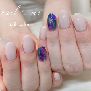 ホワイトワンカラー New nail＊ホワイトフレンチ×ワンカラー パーツ盛り 〜ネイル