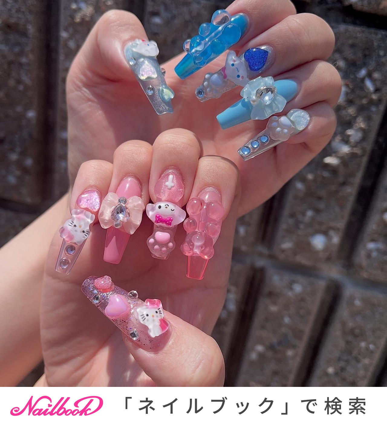 オーダー専】ネイルチップ サブカル 天使 Y2K チーク 黒 ピンク 水色