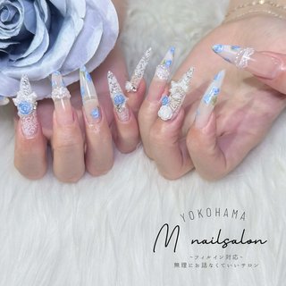 青白グラデーション ネイルパーツ 10本セット グラデーションスノーフレーク | ネイルアートデザイン