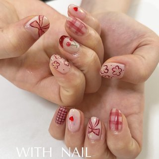 オーダー】ネイルチップ チェリー ハート ボルドー 秋 ショート