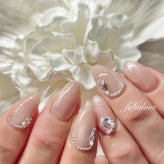 ネイルチップ ワンホン フレンチ クリアストーン ワンホンネイル(ワンホン/中国ネイル/中華ネイル)/クリア