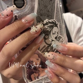 マグネットフレンチ ワンホンネイル リボンネイル 韓国ネイル マグネットフレンチ 韓国ネイル ワンホンネイル - yui_nail